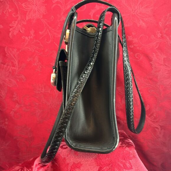 Vintage Brighton Black Leather Crossbody Messenger Bag Braided Pattern - Picture 4 of 15